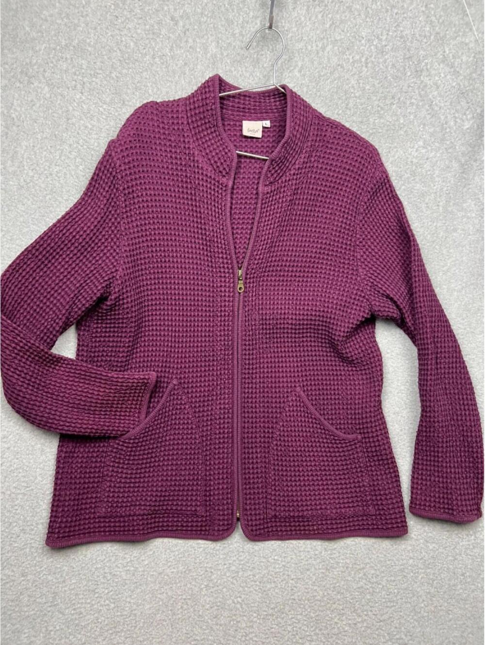 Vintage Focus Womens Sweater Zip Cardigan L Waffle Knit Minimalist Simple
